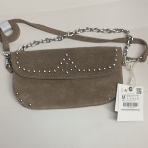 Zara Tan Suede Clutch with Silver Studs